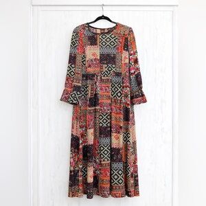 Zara Woman Patchwork Print Midi Dress Size medium